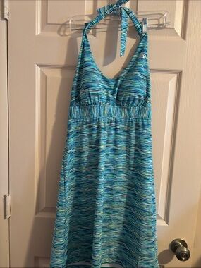 Halter Backless Blue Multi-Stripe Summer Dress